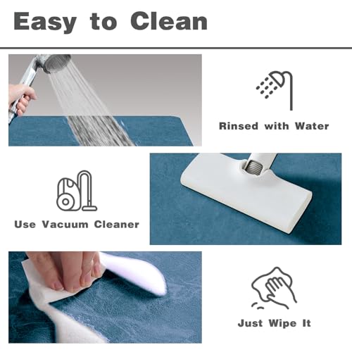 Bath Mat, Bathroom Rugs Non Slip Washable Thin Absorbent Quick Dry Bath Mat Fits Under Door Bathroom Floor Mat Perfect for Bath, Shower, or Sink 36"x60" Denim Blue