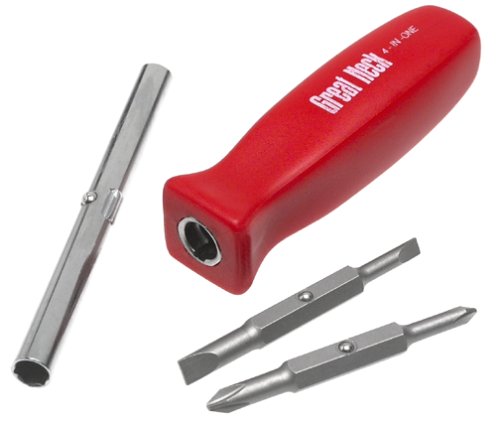 Great Neck 4 In-1 Screwdriver W/Interchangeable Phillips/Standard Bits, Assorted Colors #TOP16