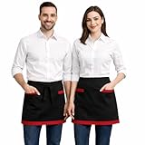 XChef Delantal Cocina Mujer y Hombre - 2 Piezas. Delantal Camarero Corto con Ribete de Color Uniforme Limpieza Mujer 2 Bolsillos - 100% Poliéster Lavado a Máquina - No Necesita Planchado (NEGRO)