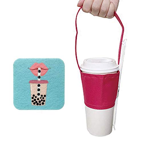 Image of Portable Hands-Free Coffee & Boba Cup Carrier Strap & Straw Loop (Pink)
