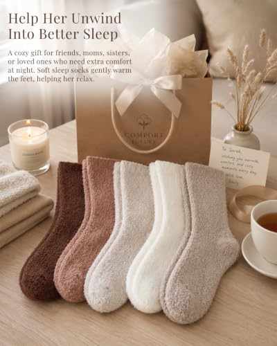 Image of Ginmewrae Fuzzy Socks for Women Warm Cozy Fall Fashion Fluffy Thick Plush Winter Slipper Socks Fall Gifts Stocking Stuffer