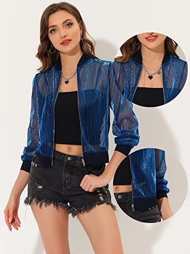 Image of Allegra K Women Shiny Party Glitter Mesh Sheer Long Sleeve Jacket