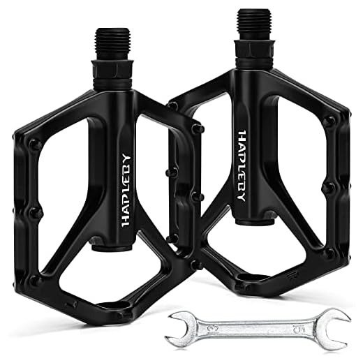 Hapleby Premium Bike Pedals of 9/16 Inch, Professional Mountain and Road Bike Flat Pedal with 2 Sealed Bearings, Wide Paltform and Lightweight of Bicycle Pedals, Come with Pedal Wrench 1PCs