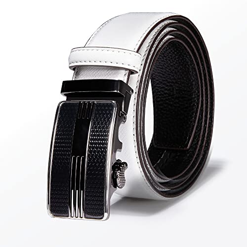 White Men Leather Belt Male Black Automatic Buckle Cowhide Leather Men Belt (Color : A Size : 120cm)