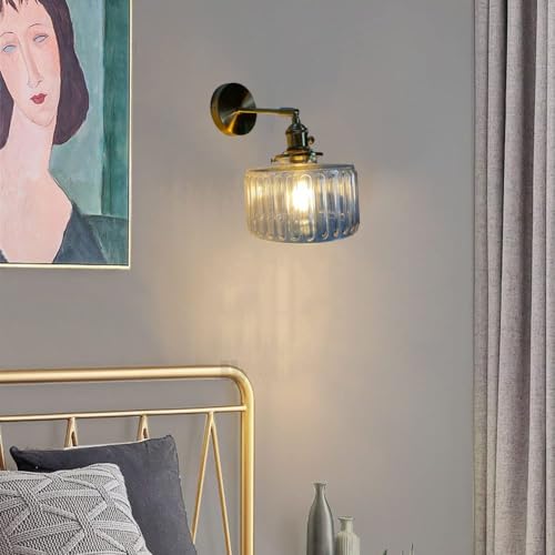 Image of Vintage Wall Sconces with Switch Glass Shade Modern Brass Wall Light Fixtures E27 Base Bedside Wall Mounted Lamp for Bedroom Bathroom Living Room Farmhouse Vanity (Transparent-2Pcs)