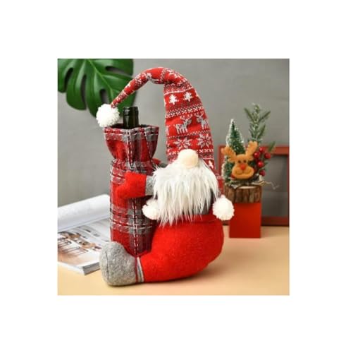 Sweet Mini Me Christmas Gnomes Wine Bottle Cover - Cotton Wine Bottle Decor for Holidays - Christmas or New Year’s Dinner Table Decor (Gray) - 27X10X18 cm