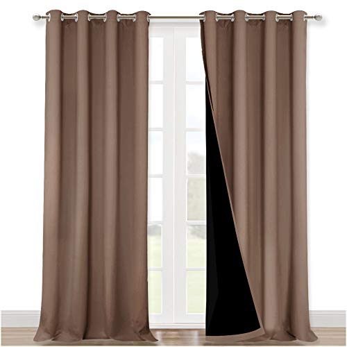 Image of NICETOWN Cold Reducing Curtains, Complete Blackout Shades for Large Windows, 100% Blackout Window Curtain Panels with Black Lined, 52 inches Width Each Panel, 95 inches Length, Cappuccino, 2 Pieces