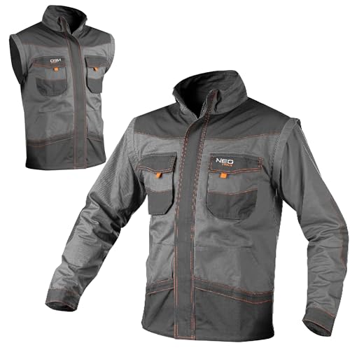 NEO TOOLS 2 in 1 Männer Arbeitssweatshirt Arbeitskleidung, Arbeitsbekleidung, Berufskleidung, Weste, 100{41c3a7d01e50e710d79b22dcdd5f8abec870527b597807e7d08c5a904f161db2} Baumwolle, Gewicht 260 g/m2, abnehmbare Ärmel, grau (M)