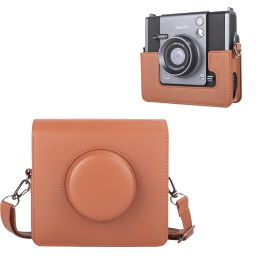 Funda para cámara Fuji Wide EVO 2-en-1 de cuero PU marrón miniatura 1