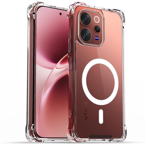 Image of Amazon Basics Back Cover for Vivo V70 5G Mag-Safe Shockproof PC + TPU Protective Case Magnetic Support Bumper Case (Transparent Mag-Safe)