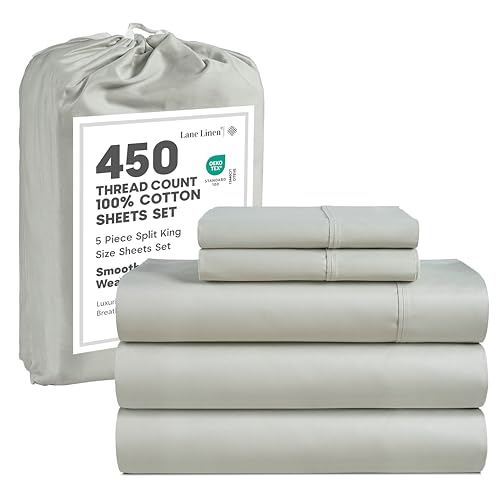 Image of LANE LINEN 100% Cotton 450 Thread Count Split King Sheet Set for Adjustable Beds, Sateen Weave Hotel Quality, Fully Elasticized Oeko Tex Certified Sustainably Produced Machine Washable - Moonstruck