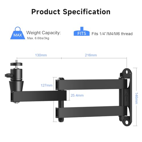 suptek Universal Foldable Projector Wall Mount - Adjustable Bracket for Projectors, Compatible with 1/4", M4 & M6 Screws, Heavy-Duty & Space-Saving Design, Black, MA1330YT by suptek - Used condition - Image 5
