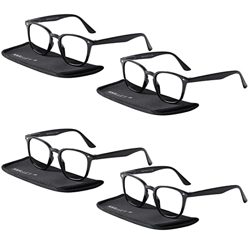 AMILLET Paquete de 4 gafas de lectura con bloqueo de luz azul para mujeres y hombres, lupa de sol con bisagras cuadradas de resorte (4 negro +2.0) Cover