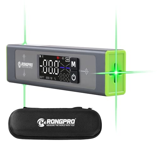 RONGPRO 3-in-1 Digital Level LCD Display Aluminum Angle Finder with Magnetic Laser Level with 100Ft Laser cross line & Wall Line for Hanging Frames & Picture USB-C Rechargeable