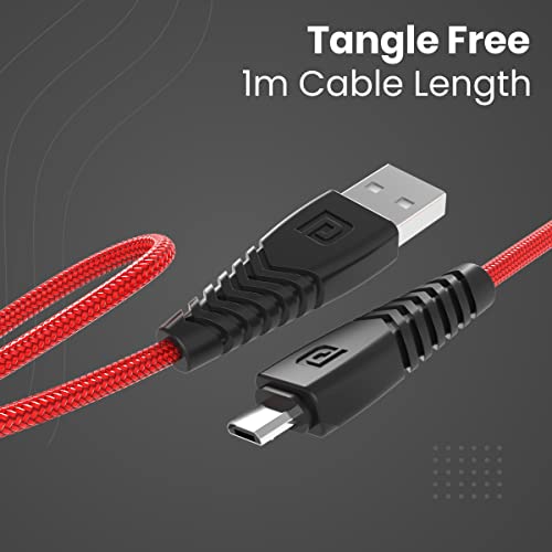 Image of Portronics Nylon Braided Fast Charging And Data Sync 3.0 Amp Konnect B Micro Usb Cables With Pvc Heads For Smartphone, Tablet, Laptop, Smart Watch (Red, 1 Meter)