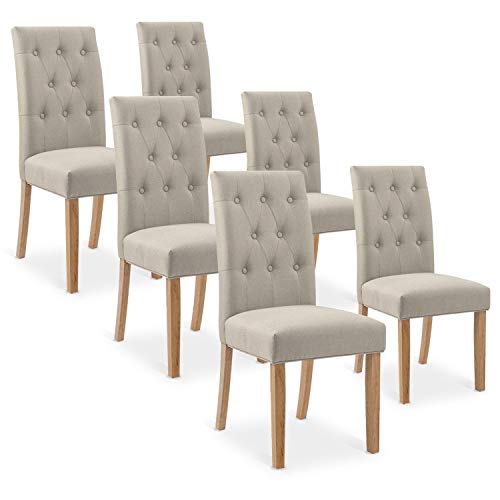 INTENSEDECO Lot de 6 chaises capitonnées Gaya Tissu Beige