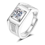 Anillo de oro blanco para hombre, anillo de compromiso para él, anillo de sello de 18 quilates con diamante de laboratorio, V 1/2, Oro blanco de 18 quilates, Diamante de laboratorio