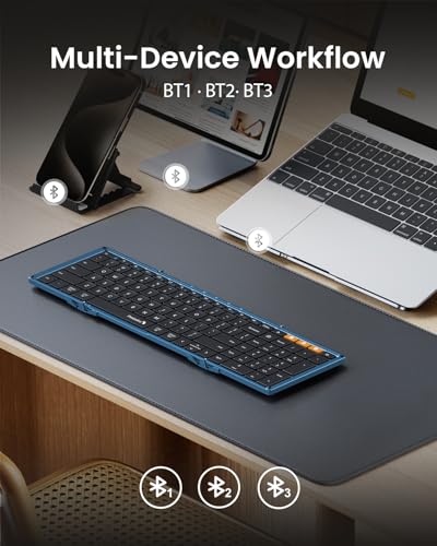 Image of ProtoArc XK01 Full-Size Foldable Bluetooth Keyboard for Travel, Blue | 105 keys, number pad, 0.65in keycaps, 3-device Bluetooth 5.1 switching, USB-C charging, for laptop tablet phone