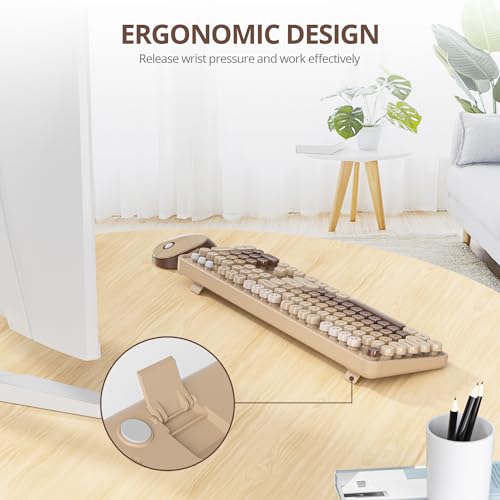Image of Owpkeenthy Brown Keyboard and Mouse Wireless, Cute Colorful Typewriter Keyboard Full-Sized with Number Pad Round Keycaps for Desktop, Laptop and Computer(Gradient Brown)