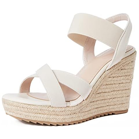 mikarka Women's Open Toe Espadrilles Wedge Sandal Slip On Elastic Ankle Strap Platform Sandals Dressy Comfortable Wedges Shoe Nude Size 8 Cover