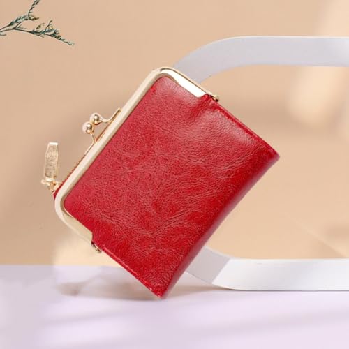 4.96 x 4.37 Inch PU Leather Small Kiss Lock Wallet Ladies Compact Bifold Coin Purse RFID Blocking Vintage Rectangle Wallet With Zipper for Women Travel Money Organizer (Red)3