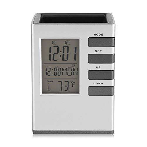 Väckarklocka för Sovrum, Multifunktions Digital Väckarklocka, 12/24 Timmars Display, Temperaturdisplay, Ljudkontrollerad, Pennhållare Väckarklocka för Tonåringar Vid Sängkanten