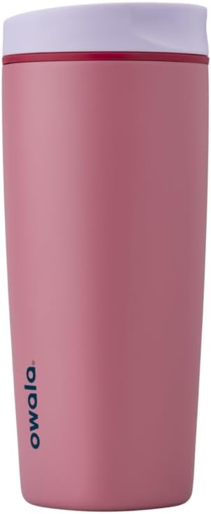 Owala SmoothSip Slider Insulated Stainless Steel Coffee Tumbler, Reusable Iced Coffee Cup, Hot Coffee Travel Mug, BPA Free 20 oz, Purple/Pink (Crochet Queen) Crochet Queen 20 Ounces No Handle