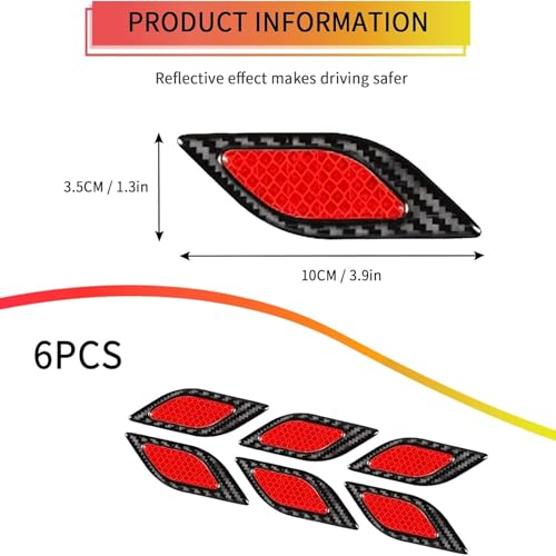 Image of Car Reflective Safety Stickers for Cars & Bikes, Side Fender Bumper, Night Visibility Warning Tape Waterproof High Intensity Reflector Decal Universal Fit (Set of 6, Red)