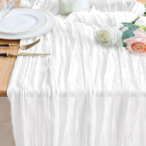 Wokceer Cheesecloth Table Runner 10FT Ivory White Boho Gauze Fall Christmas Cheese Cloth Table Runner for Party Thanksgiving Rustic Sheer Table Runners for Baby Bridal Shower Wedding Easter Table
