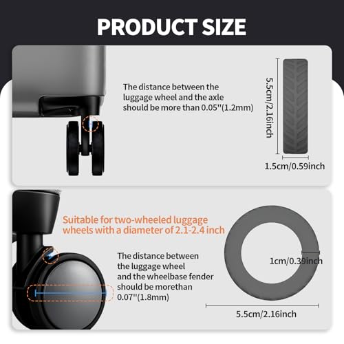 Luggage Wheel Covers for 8 Spinner Wheels – Silicone Protector Set, Anti-Drop & Silent Rolling, Fits 2.1"-2.4" Wheels, Black 10pcs for Carry-On Suitcases & Travel Luggage3