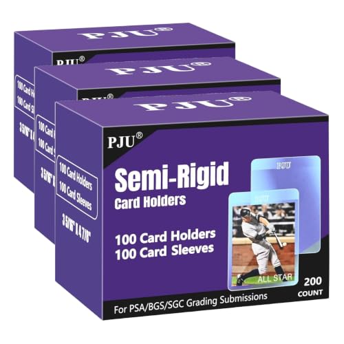 Image of 100ct Semi Rigid Card Holders & 100ct Card Sleeves for PSA, SGC, BGS, CSG Graded Card Submissions, Semi Rigid Baseball Cards Sleeves Protectors, PSA Graded Trading Cards Sleeve (Pack of 3)