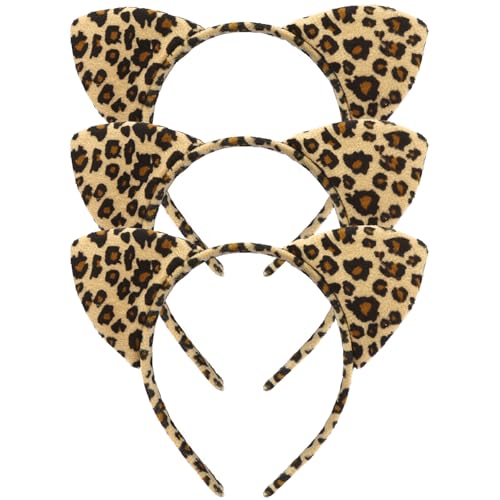 Vovii 3Pcs Leopard Ears Headband for Women Furry Animal Ears Headbands Hair Accessories With Cheetah Print for Adult Halloween Cosplay Costume Makeup Washing Face