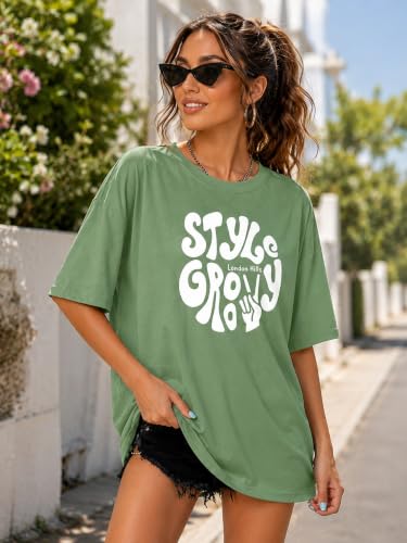 Image of London Hills Oversized Tshirt for Woman | t Shirt for Woman Oversized Fit Printed Round Neck | Tops for Woman's | Women t Shirt Loose Fit Drop Shoulder | t Shirts for Women | Western Tops