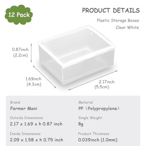 Image of 12 Pack Rectangular Mini Plastic Storage Containers (2.17 x 1.69 x 0.87 Inch), Clear Plastic Containers for Small items, Crafts, Beads, Coins, Jewelry and Business Cards
