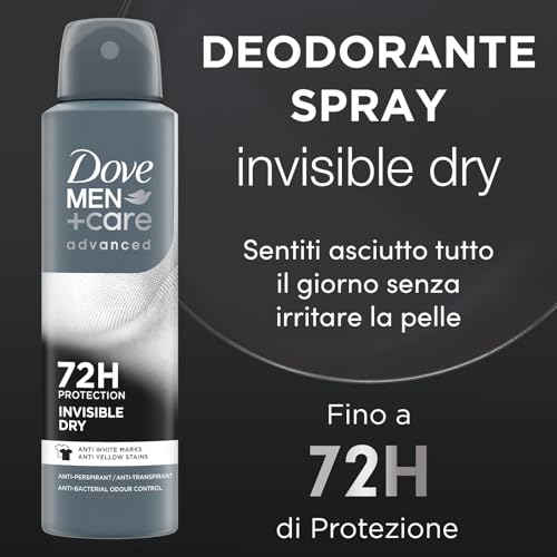 Dove Deodorante Dove Men + Care Invisible Dry Spray Advanced Care, Deodorante Uomo, Con 1/4 Crema Idratante, Formula Idratante E Anti-Macchia, Protezione Fino A 72 Ore, 6 Pezzi Da 150 Ml - 3