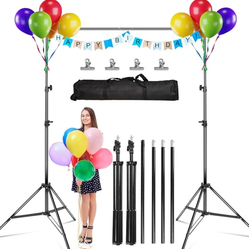 TeqHome Backdrop Stand, 10x7ft(WxH) Photo Video Studio Adjustable Background Stand Support kit with 4 Crossbars, 6 Clamps & Carry Bag,Backdrop Support System for Photography,Parties,Wedding,Decoration
