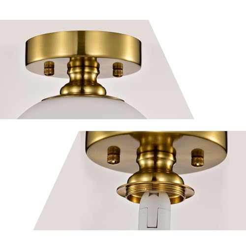 Image of Alighting Gold Semi Flush Mount Ceiling Light, 7 inch Opal Glass Globe