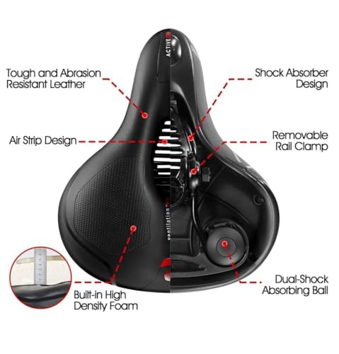 Image of LUVINA Universal Bike Seat Cushion, Wide Soft Bicycle Saddle with Dual Shock Absorber, Waterproof PU Leather & Reflective Backlight, Comfort Memory Foam Cycle Seat (Bike Seat (25x20x10cm))