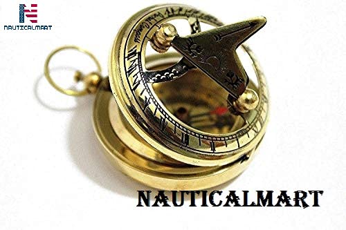 Brass Sundial Compass - Old Vintage Pocket Style - Push Button Compass Nautical Gift