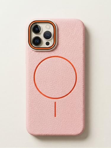 Image of amazon basics Luxury MagSafe Compatible Leather Texture Back Cover for iPhone 11 | Raised Camera Protection | Slim Fit Shockproof Case with Metallic Accents (Pink)