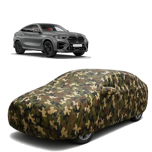 Image of Sulfar 100% Waterproof Car Body Cover for BMW X6M - Triple-Stitched Dustproof UV, Heat & Rain Protection with Mirror Pockets, Full-Bottom Elastic & Free Storage Bag - All-Weather Indoor Outdoor (Army)