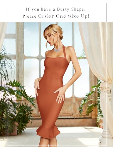 Image of houstil Women's V Neck Halter Fishtail Bandage Bodycon Dress Party
