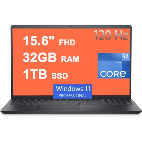 Dell Inspiron 15 3000 3520 Business Laptop 15.6" FHD WVA Anti-Glare 120Hz Intel 10-Core i7-1255U Processor 32GB RAM 1TB SSD Intel Iris Xe Graphics HDMI Win11Pro Black