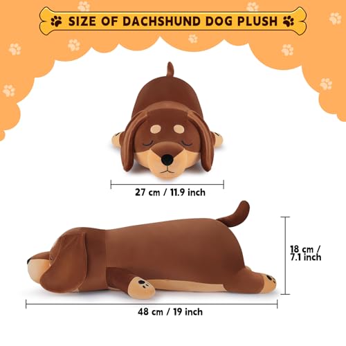 Image of Auspicious beginning 19'' Large Dachshund Dog Plush Stuffed Animal- Cute Weiner Dog Plush Pillow Plushies, Big Dachshund Plush Toy, Cute Hugging Weiner Dog Stuffed Animal Birthday Gifts
