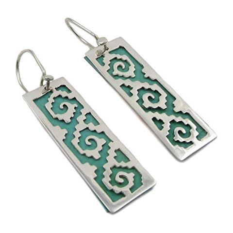 Greek Key 925 Sterling Silver and Green Copper Earrings Cover