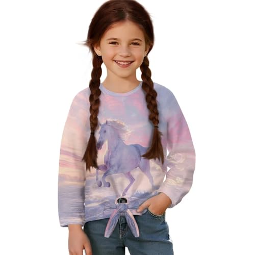 Crewneck Shirts for Girls Size 5-12 Long Sleeve Graphic Tops Tie Front