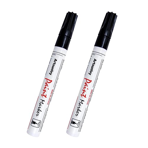 Artsunlvy Black Paint Pens Permanent Markers - 2 Pack Oil Based Quick Dry Waterproof Markers for...