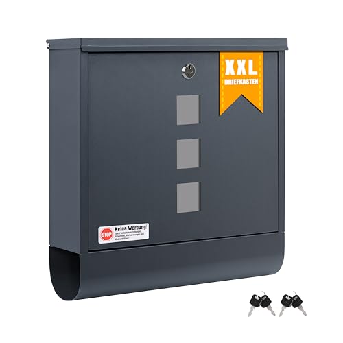 Zedelmaier XXL Personalisiert Briefkasten mit Edelstahl Namensschild 35 x 35 cm mit 4 Schlüsseln für B5&C4 Umschlag Wandbriefkasten Mailbox Briefkästen mit Zeitungsfach RAL7016 Anthrazit Zedelmaier XXL Personalisiert Briefkasten mit Edelstahl Namensschild 35 x 35 cm mit 4 Schlüsseln für B5&C4 Umschlag Wandbriefkasten Mailbox Briefkästen mit Zeitungsfach RAL7016 Anthrazit
