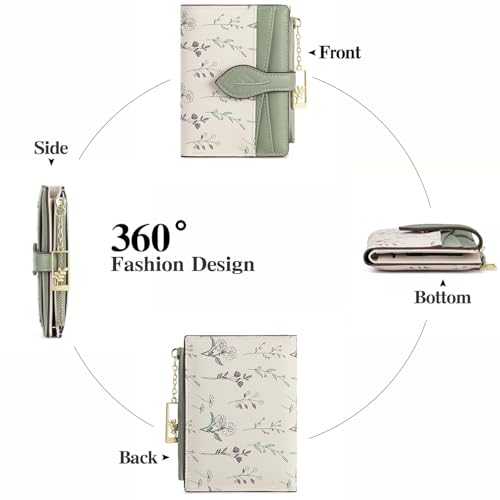 Image of GAEKEAO Small Wallets for Women RFID Blocking Bifold Floral Vegan Leather Wallet Card Holder with Zipper Pocket ID Window