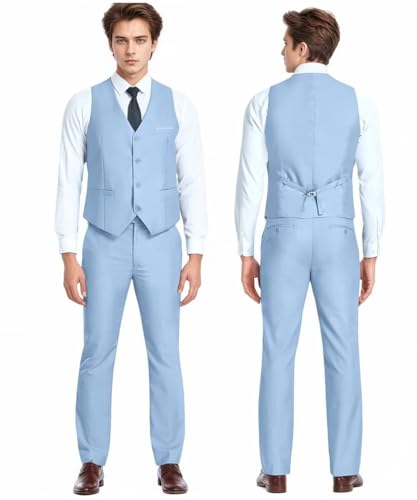 Men's Suit Slim Fit 3 Pieces Suit Set Two Button Solid Blazer Business Wedding Party Prom with Tie4